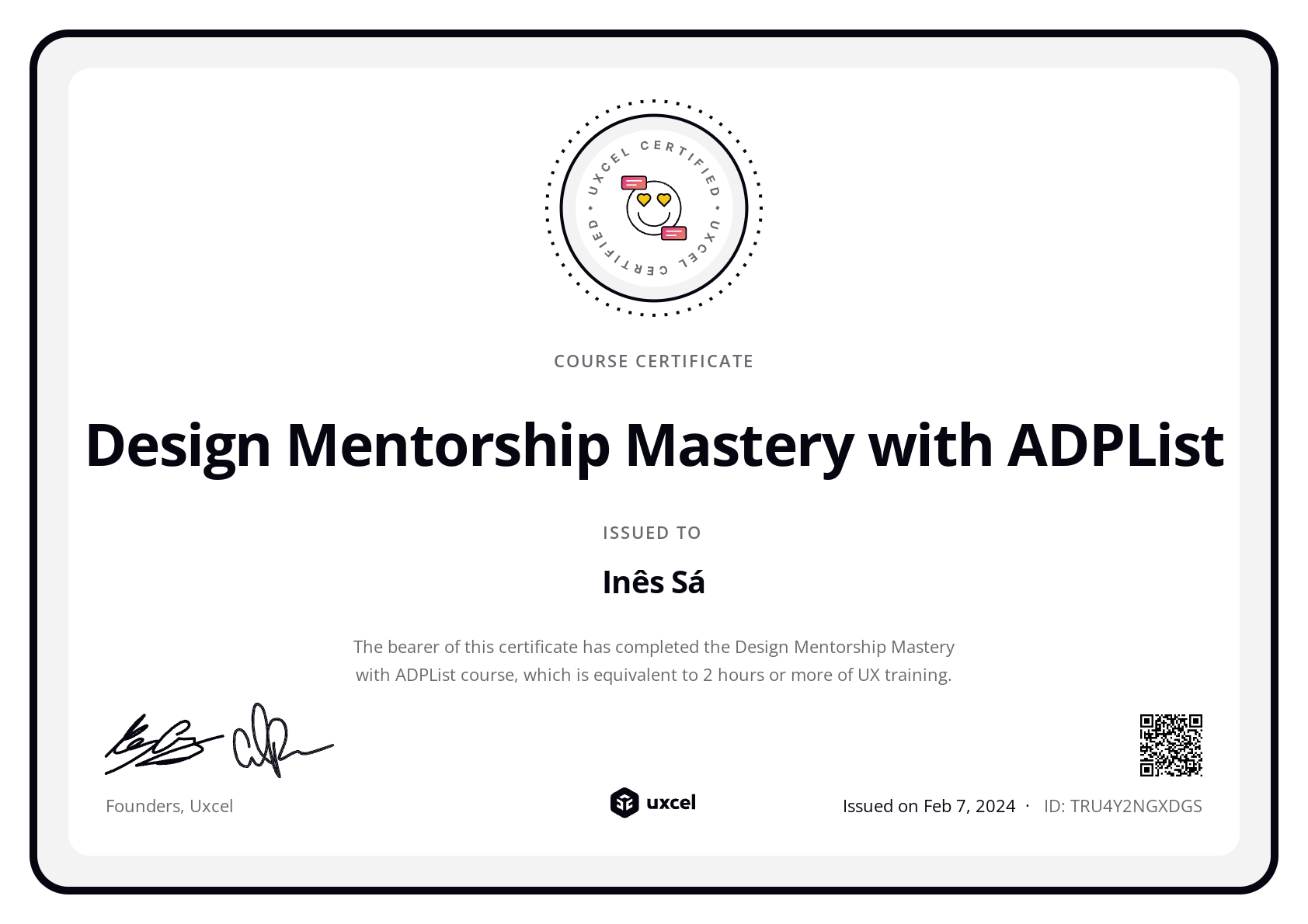 Inês Sá's certificate